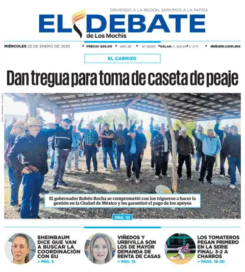 Portada de El Debate de los Mochis del miércoles, 22 de enero de 2025