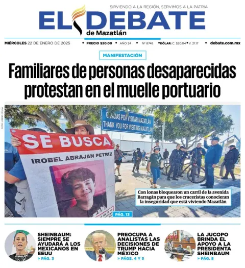 Portada de El Debate de Mazatlán del miércoles, 22 de enero de 2025