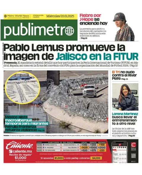 Portada de Publimetro Guadalajara del miércoles, 22 de enero de 2025