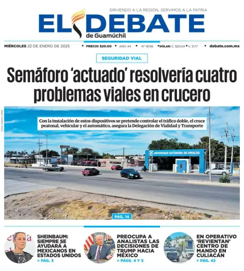 Portada de El Debate de Guamúchil del miércoles, 22 de enero de 2025