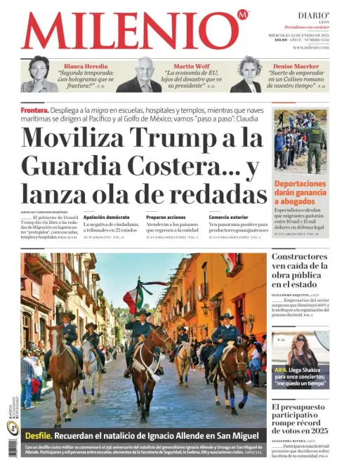 Portada de Milenio León del miércoles, 22 de enero de 2025