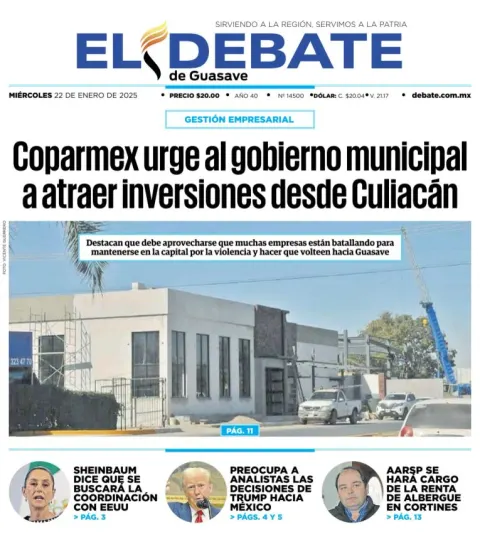 Portada de El Debate de Guasave del miércoles, 22 de enero de 2025