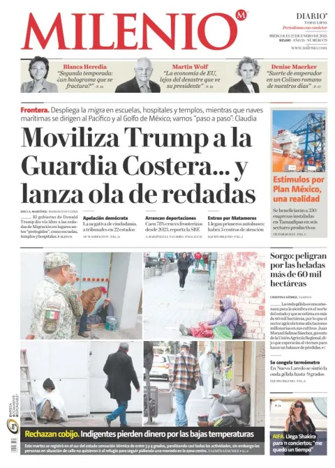 Portada de Milenio Tamaulipas del miércoles, 22 de enero de 2025