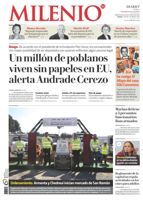 Portada de Milenio Puebla del miércoles, 22 de enero de 2025