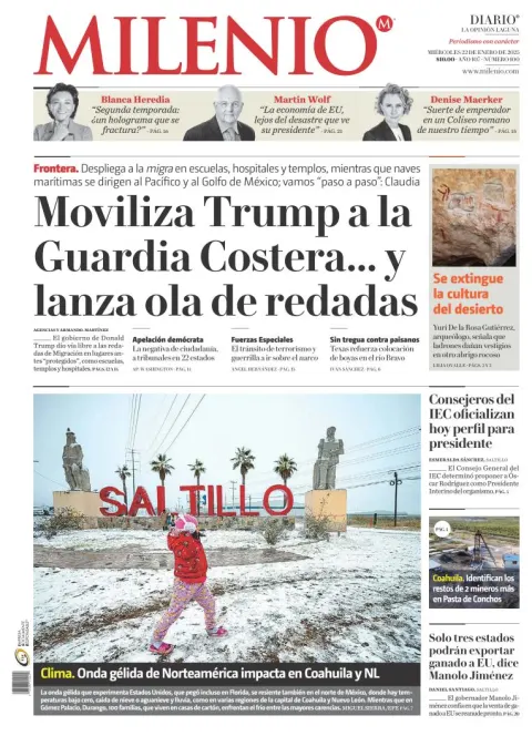 Portada de Milenio Laguna del miércoles, 22 de enero de 2025