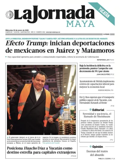 Portada de La Jornada Maya Yucatán del miércoles, 22 de enero de 2025