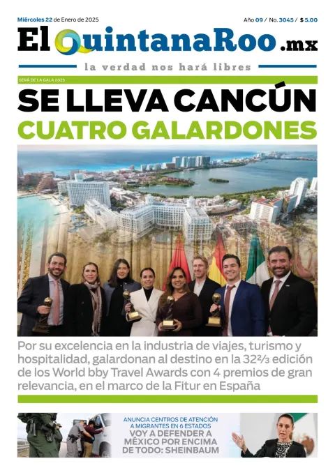 Portada de El Quintana Roo (portada) del miércoles, 22 de enero de 2025