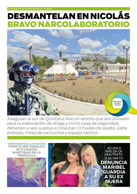Portada de El Quintana Roo (contraportada) del jueves, 23 de enero de 2025