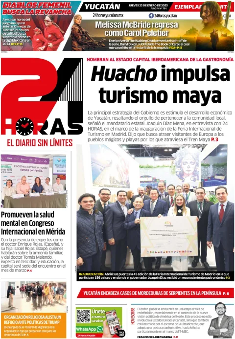 Portada de 24 Horas Yucatan del jueves, 23 de enero de 2025