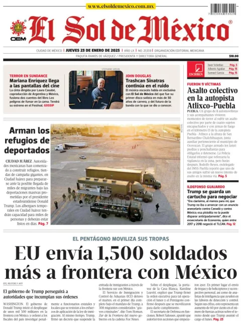 Portada de El Sol de México del jueves, 23 de enero de 2025