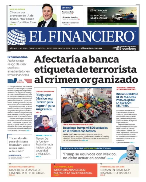 Portada de El Financiero del jueves, 23 de enero de 2025