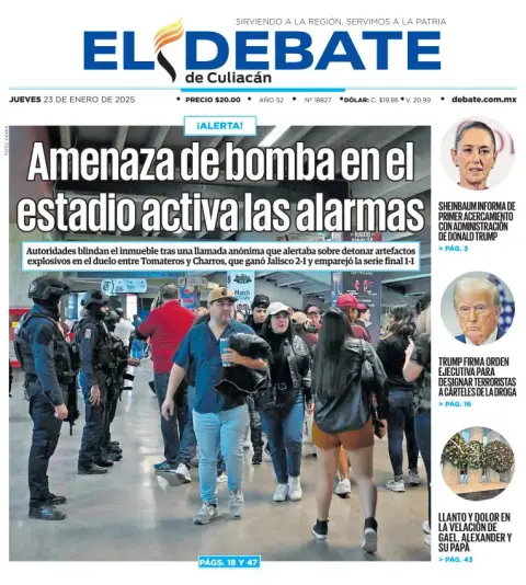 Portada de El Debate de Culiacán del jueves, 23 de enero de 2025