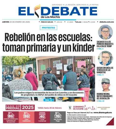 Portada de El Debate de los Mochis del jueves, 23 de enero de 2025
