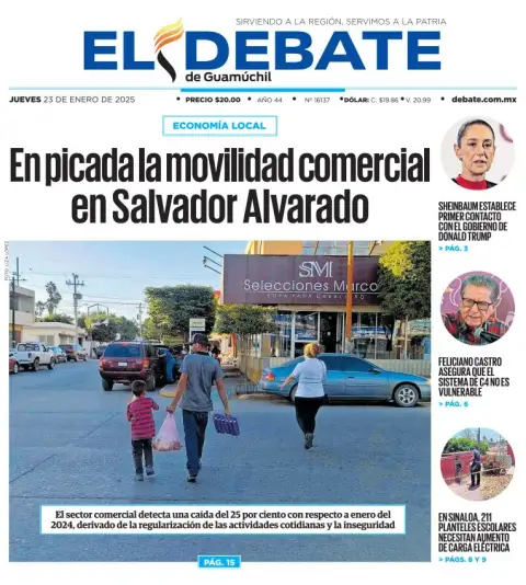 Portada de El Debate de Guamúchil del jueves, 23 de enero de 2025