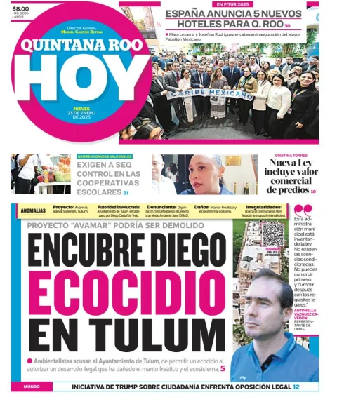 Portada de Quintana Roo Hoy del jueves, 23 de enero de 2025
