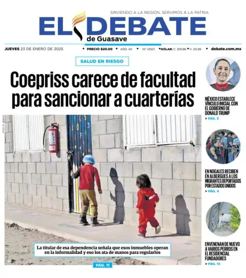 Portada de El Debate de Guasave del jueves, 23 de enero de 2025