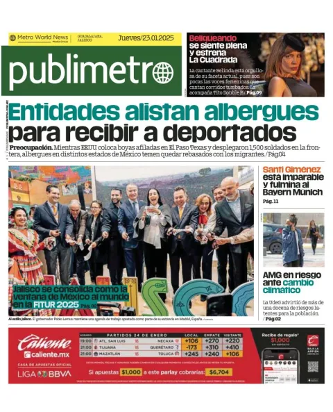 Portada de Publimetro Guadalajara del jueves, 23 de enero de 2025