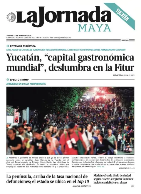 Portada de La Jornada Maya Yucatán del jueves, 23 de enero de 2025