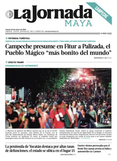 Portada de La Jornada Maya Campeche del jueves, 23 de enero de 2025