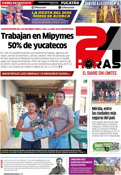 Portada de 24 Horas Yucatan del viernes, 24 de enero de 2025