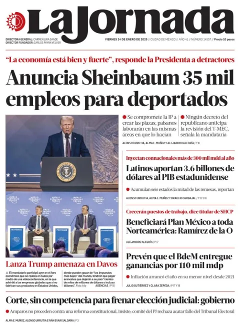 Portada de La Jornada del viernes, 24 de enero de 2025