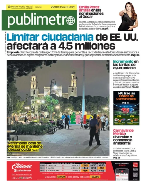 Portada de Publimetro Mérida del viernes, 24 de enero de 2025