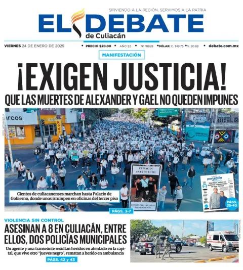 Portada de El Debate de Culiacán del viernes, 24 de enero de 2025