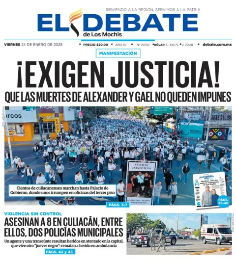 Portada de El Debate de los Mochis del viernes, 24 de enero de 2025