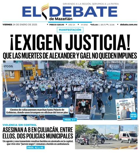 Portada de El Debate de Mazatlán del viernes, 24 de enero de 2025