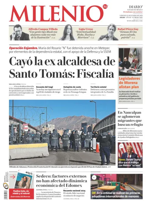 Portada de Milenio Edo de México del viernes, 24 de enero de 2025