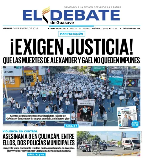 Portada de El Debate de Guasave del viernes, 24 de enero de 2025