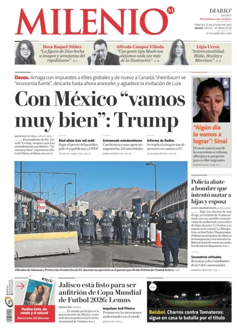 Portada de Milenio Jalisco del viernes, 24 de enero de 2025