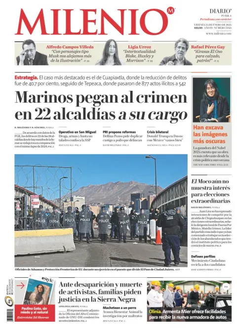Portada de Milenio Puebla del viernes, 24 de enero de 2025