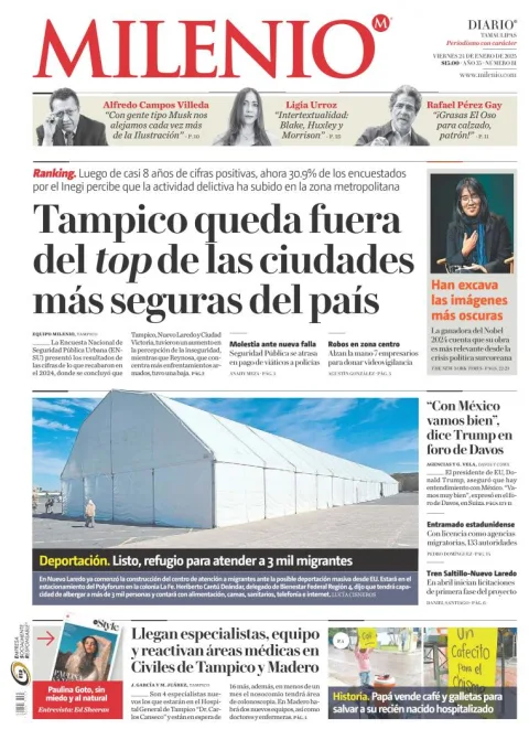 Portada de Milenio Tamaulipas del viernes, 24 de enero de 2025