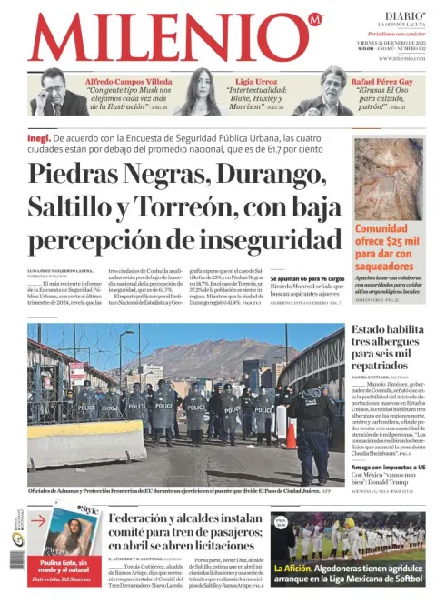 Portada de Milenio Laguna del viernes, 24 de enero de 2025