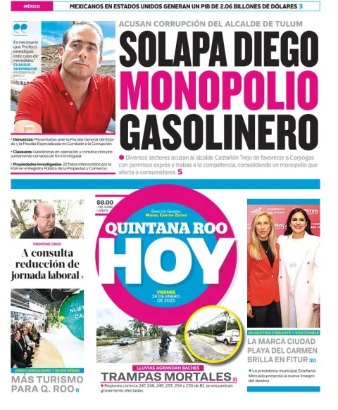 Portada de Quintana Roo Hoy del viernes, 24 de enero de 2025