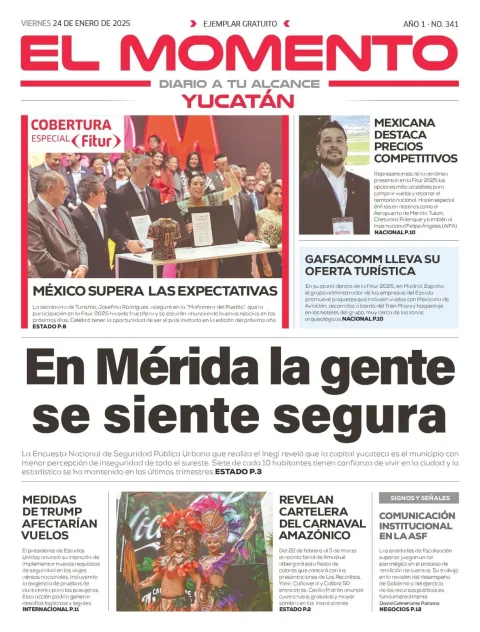 Portada de El Momento Yucatan del viernes, 24 de enero de 2025
