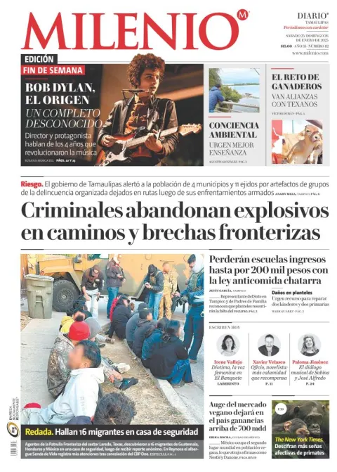 Portada de Milenio Tamaulipas del sábado, 25 de enero de 2025