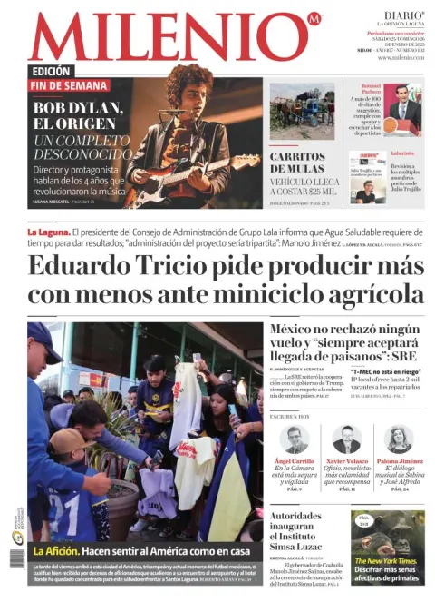 Portada de Milenio Laguna del sábado, 25 de enero de 2025