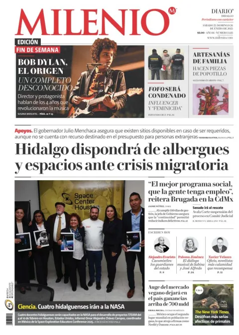 Portada de Milenio Hidalgo del sábado, 25 de enero de 2025