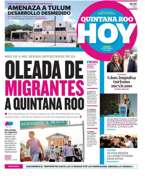 Portada de Quintana Roo Hoy del sábado, 25 de enero de 2025