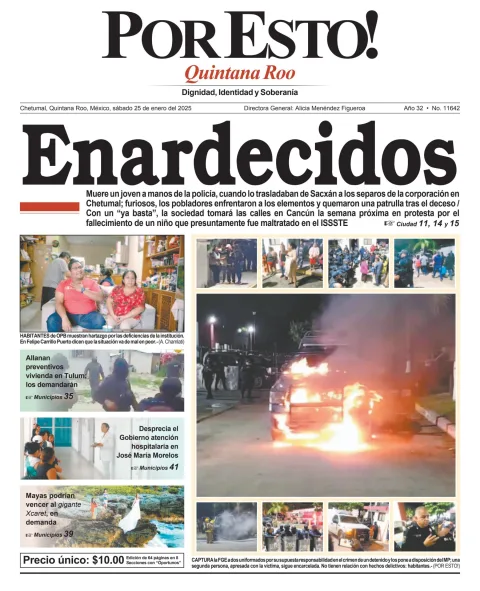 Portada de Por Esto (quintana Roo Chetumal) del sábado, 25 de enero de 2025