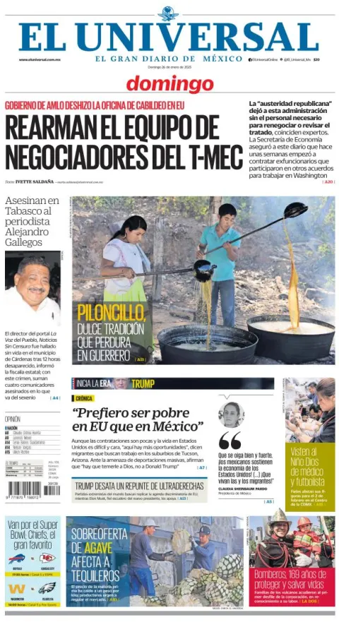 Portada de El Universal del domingo, 26 de enero de 2025