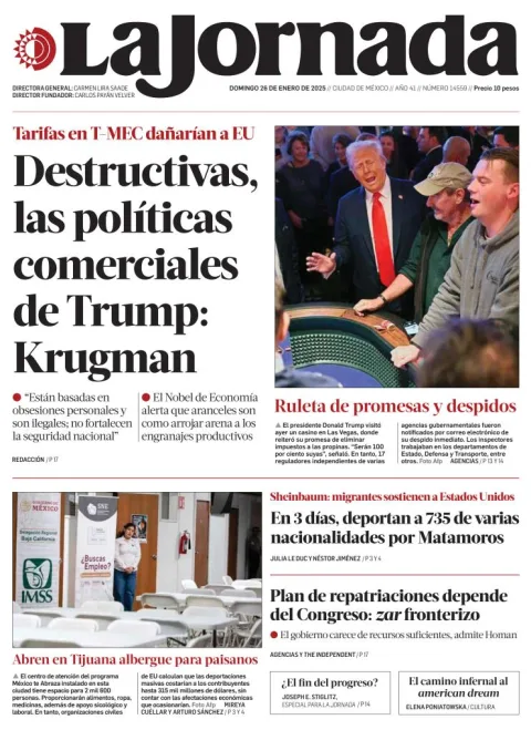 Portada de La Jornada del domingo, 26 de enero de 2025
