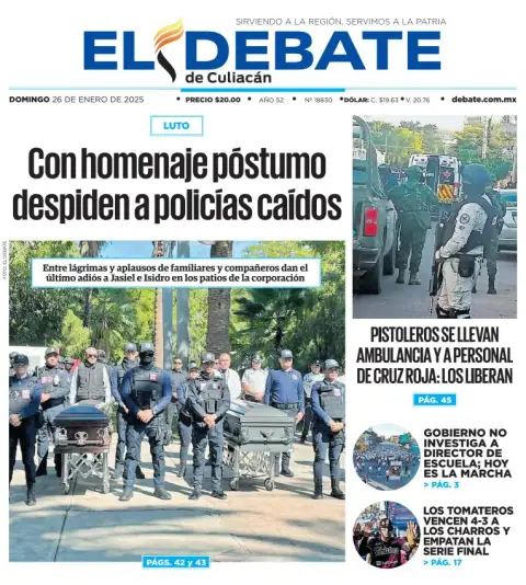Portada de El Debate de Culiacán del domingo, 26 de enero de 2025