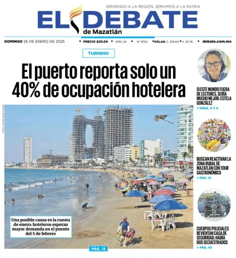 Portada de El Debate de Mazatlán del domingo, 26 de enero de 2025