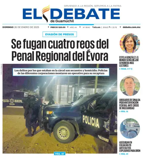 Portada de El Debate de Guamúchil del domingo, 26 de enero de 2025