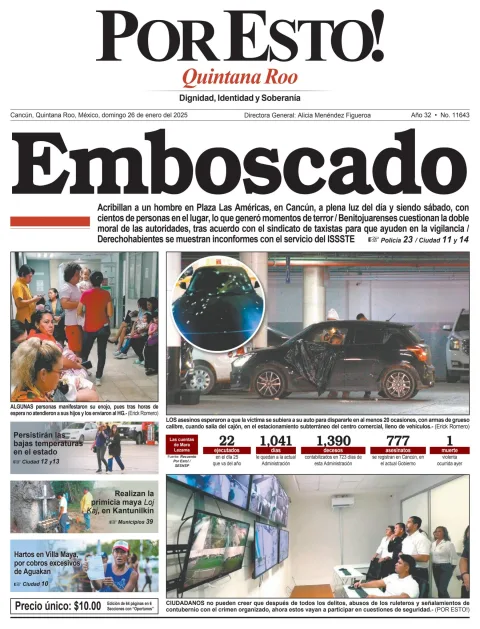 Portada de Por Esto (quintana Roo Cancun) del domingo, 26 de enero de 2025