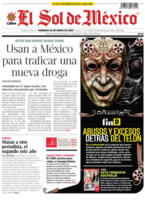 Portada de El Sol de México del domingo, 26 de enero de 2025