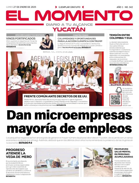 Portada de El Momento Yucatan del lunes, 27 de enero de 2025